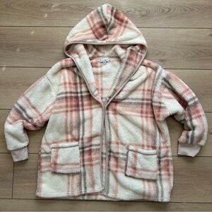 Koolaburra by UGG Plaid Hooded Open Front Fleece Cardigan Women's Size XL
